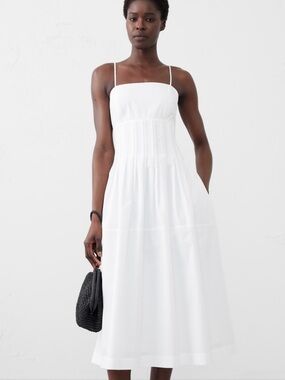 BANANA REPUBLIC pleated midi cotton white dress